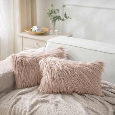 Long Faux Fur Throw Pillow, Plush Decorative Accent Cushion