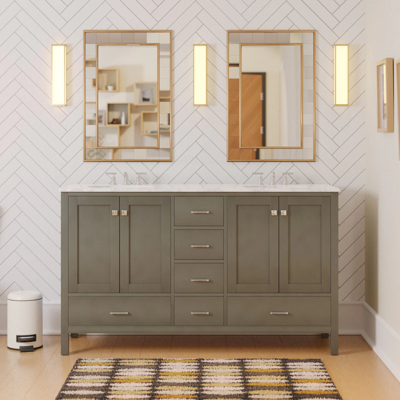 Claudett 60'' Double Bathroom Vanity with Top, Carrara Marble, Weathered Gray