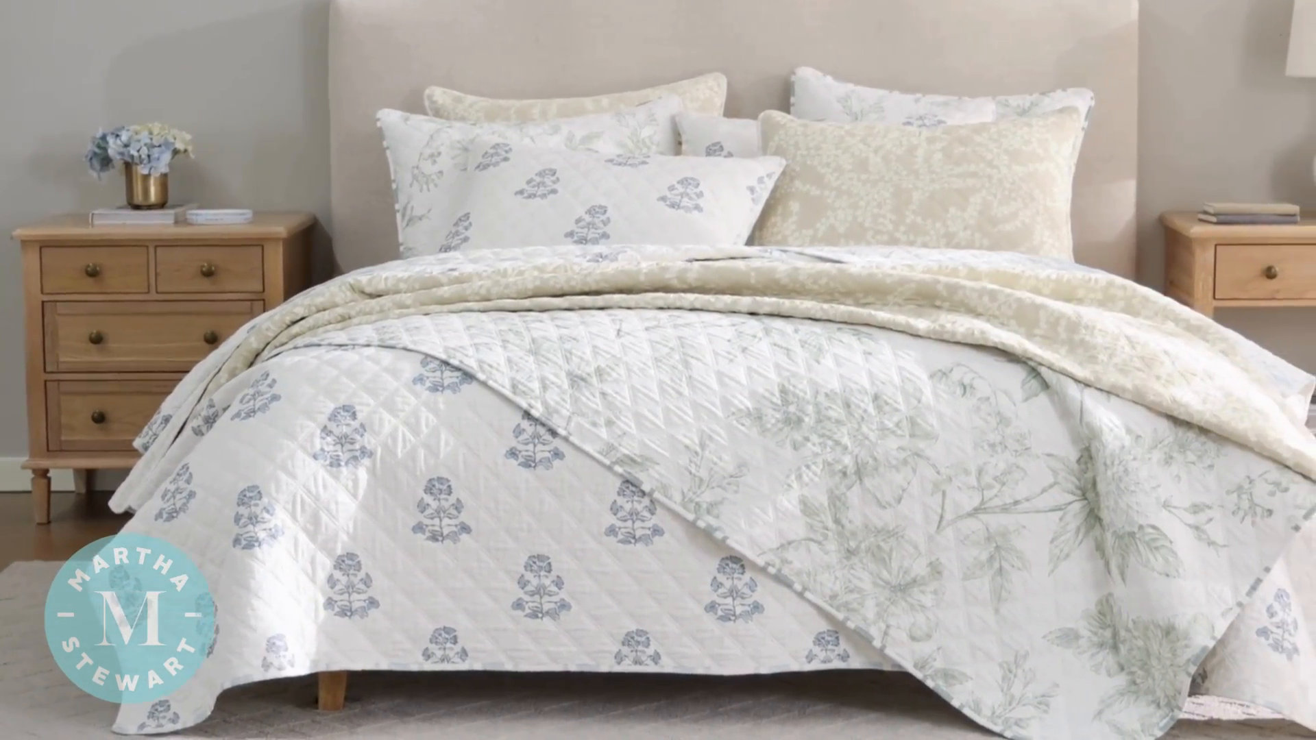 Martha Stewart Flower Block Cotton Reversible Blue Quilt Set | Wayfair, image size:1920x1080
