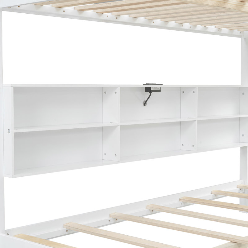 Grand lit superposé au-dessus, blanc - Rangements et prises robustes, White