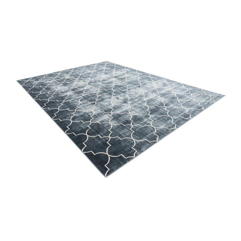 Tapis contemporain Antwanae de couleur bleu marine / pacifique, Rectangle 4 pi 1 po x 6 pi 1 po