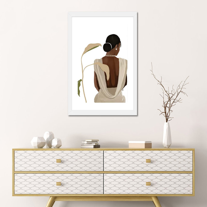 «Nora» par Bria Nicole - impression d'art graphique, H 24 po x l 16 po x P 1 po, Papier encadré blanc, Blanc
