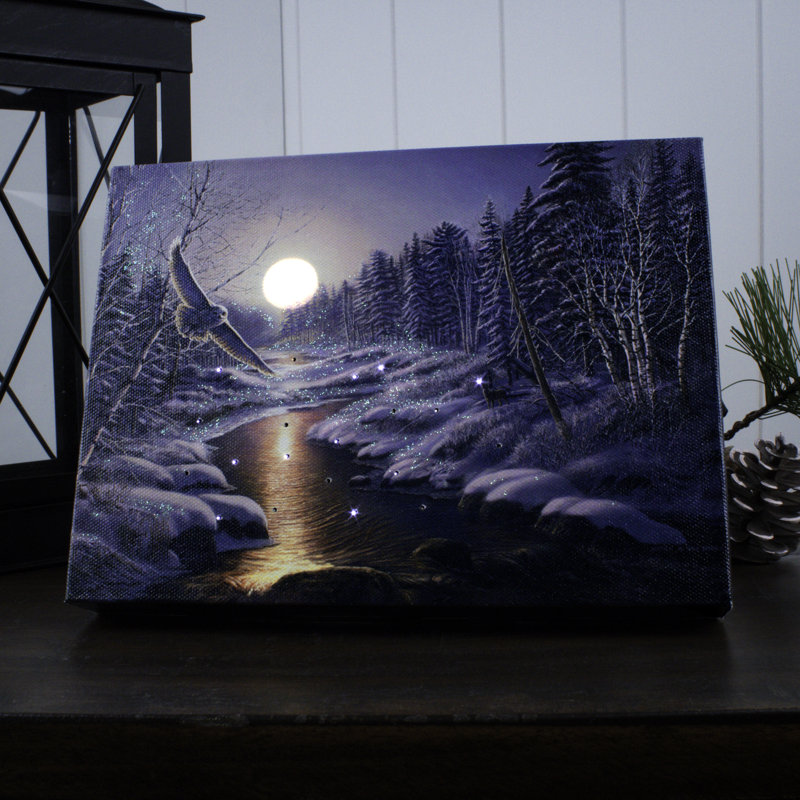 Solstice Snowy Owl 8x6 Lighted Tabletop Canvas