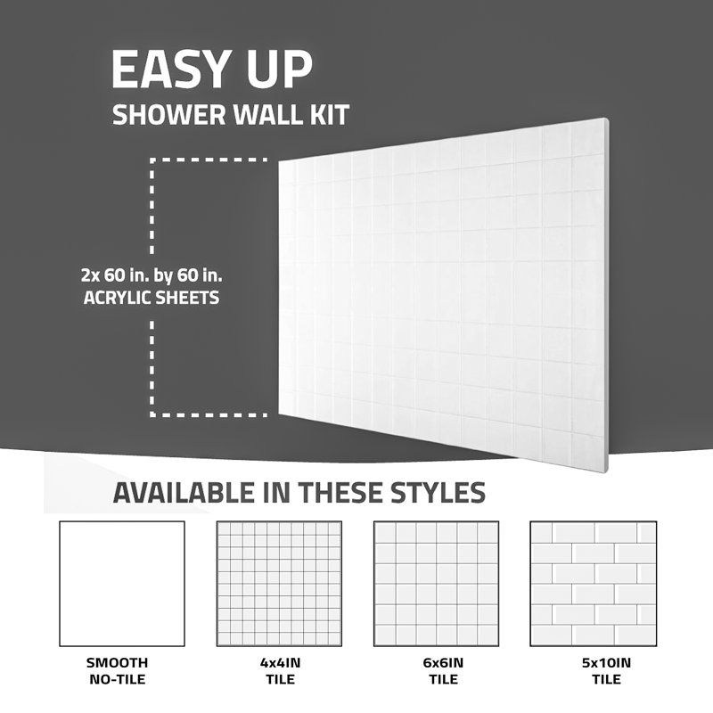 Rampart Series 60 In. W X 60 In. H 2-Piece Glue-Up Acrylic Shower Wall Set In White With 5 X 10 In. Subway Tile Design
