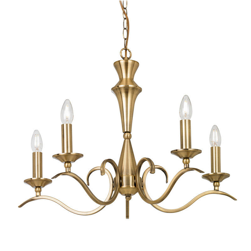 Barry 5 - Light Candle Style Chandelier, Antique Brass