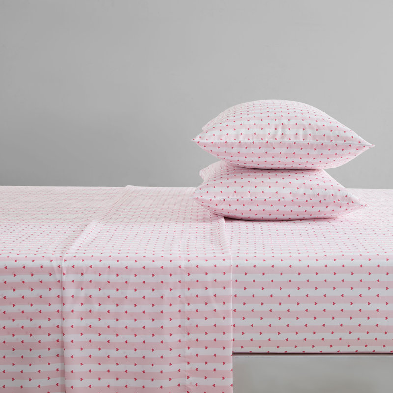 Betsey Johnson Printed Novelty Sheet Sets, Wonderland Stripe Pink, Queen Sheet Set with 2 Standard Pillowcases