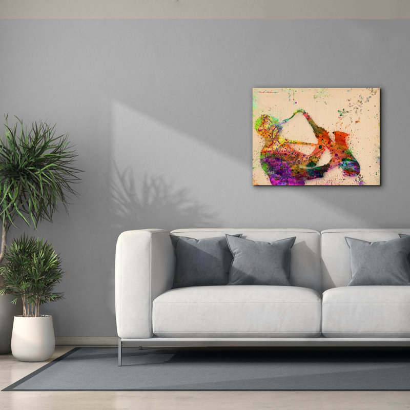 «Watercolor Saxophone» par Mark Ashkenazi, art mural sur toile, H 26 po x l 34 po x P 1,5 po