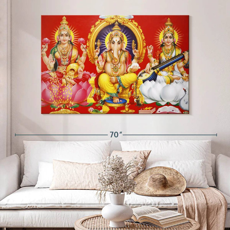 Adella Laxmi Ganesh And Saraswati, 34" H x 51" W