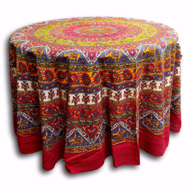 Mnatsagan Floral 100% Cotton Tablecloth Round, Red, 70" Round