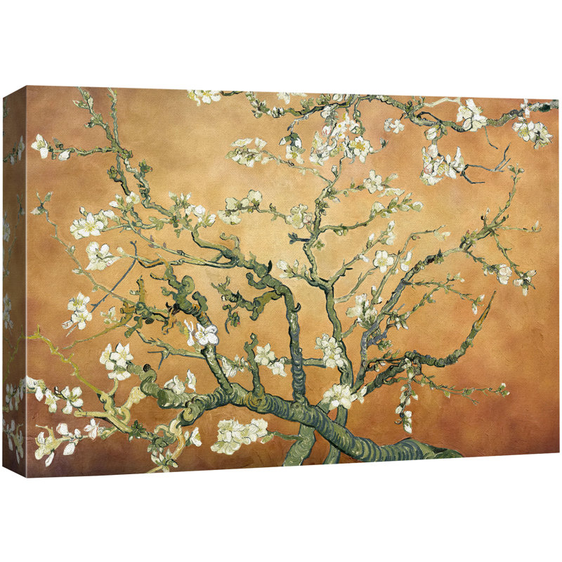 «Amandier en fleurs» par Vincent van Gogh, H 32 po x l 48 po x P 1,5 po, Terre cuite douce, Toile tendue