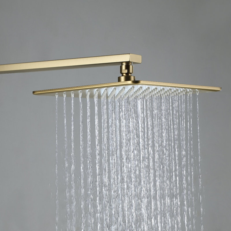 Thermostatic Complete Shower System with Rough in-Valve, Brushed Gold