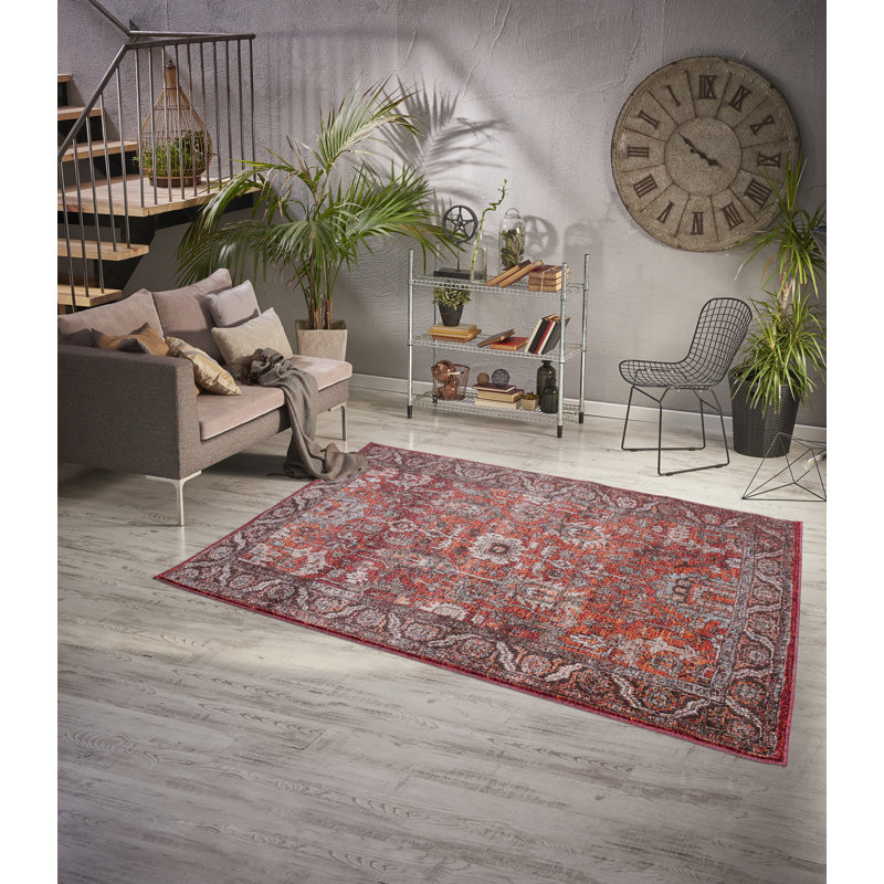 Tapis oriental rouge / crème Manteno, Rectangle de 9 pi x 12 pi
