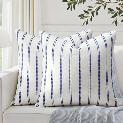 HOMEIDEAS Chenille Decorative Throw Pillow Covers, Striped Jacquard Farmhouse Cushion Covers for Couch Sofa Bed