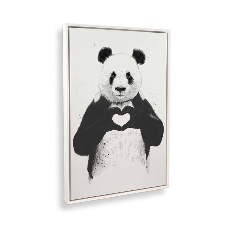 Panda Love en noir et blanc, Blanc opaque, Impression encadrée sans passe-partout, H 48,75 po x l 32,75 po