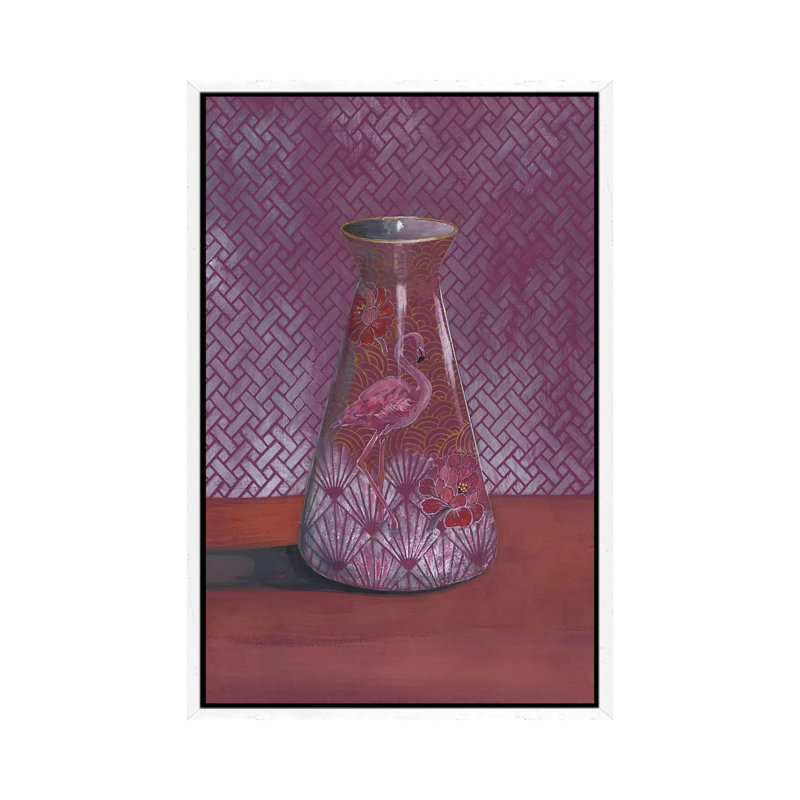 Flamingo Vase by Miri Eshet - Painting on Canvas, 152.5 cm H x 101.5 cm W, White Framed
