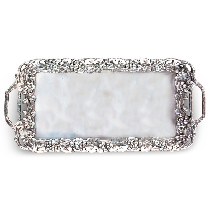 Grape Motif Aluminum Serving Tray with Handles