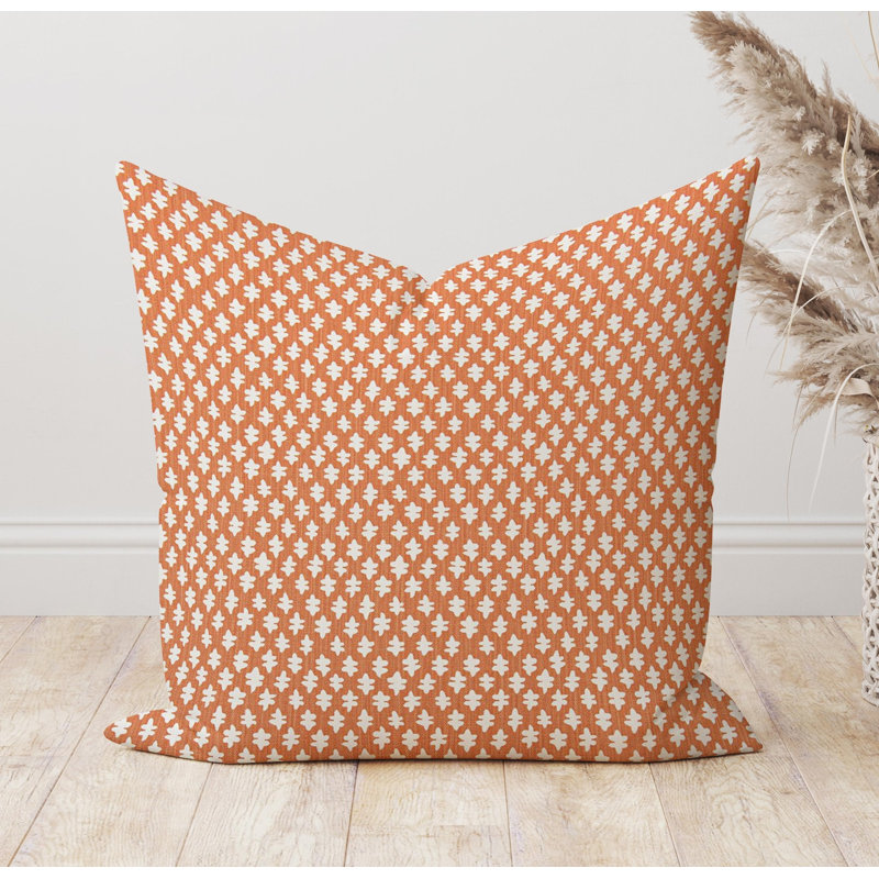 Housse de coussin orange et blanche à imprimé géométrique, Carré 21 po