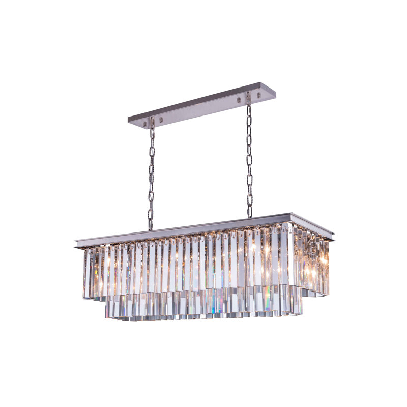 Lustre rectangulaire unique à 12 lumières Dahlonega, H 18 po x l 40 po x P 14 po, Cristal (transparent), Nickel poli