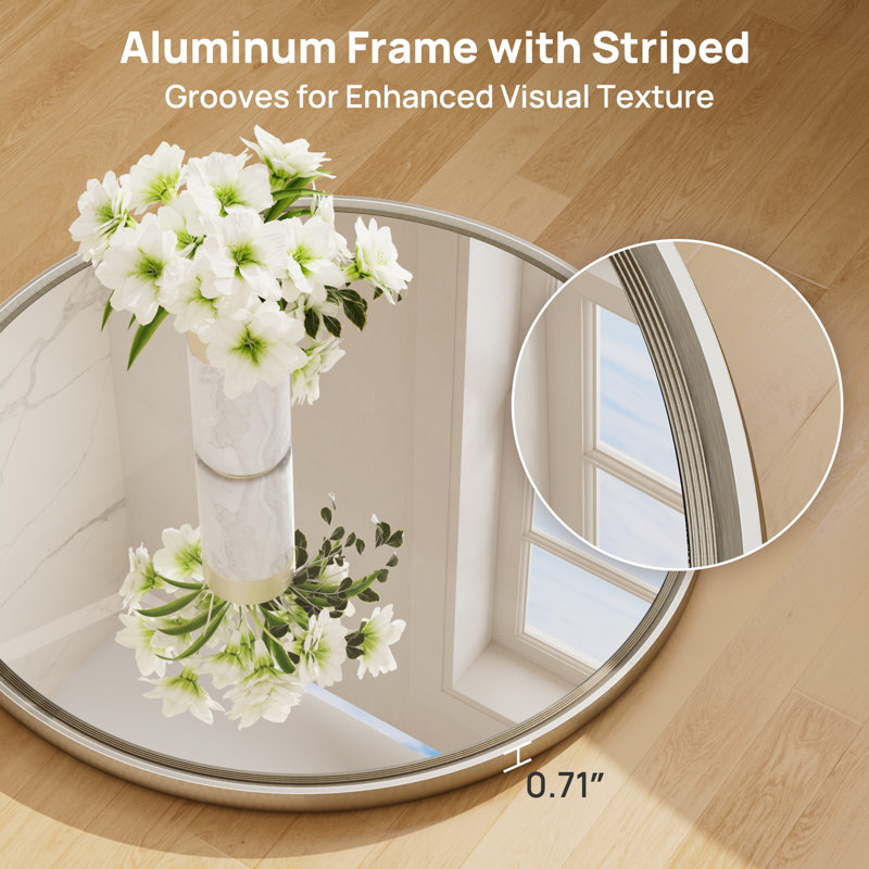 Round Bathroom Mirror with Tempered Glass, 24" x 24", Nickel