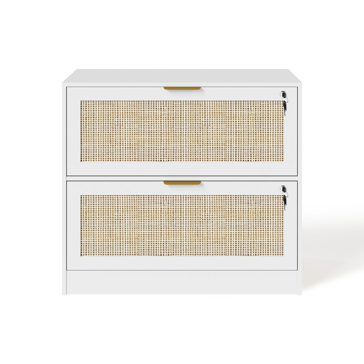 31.1"W Rattan File Cabinet With 2 Drawer & Lock
