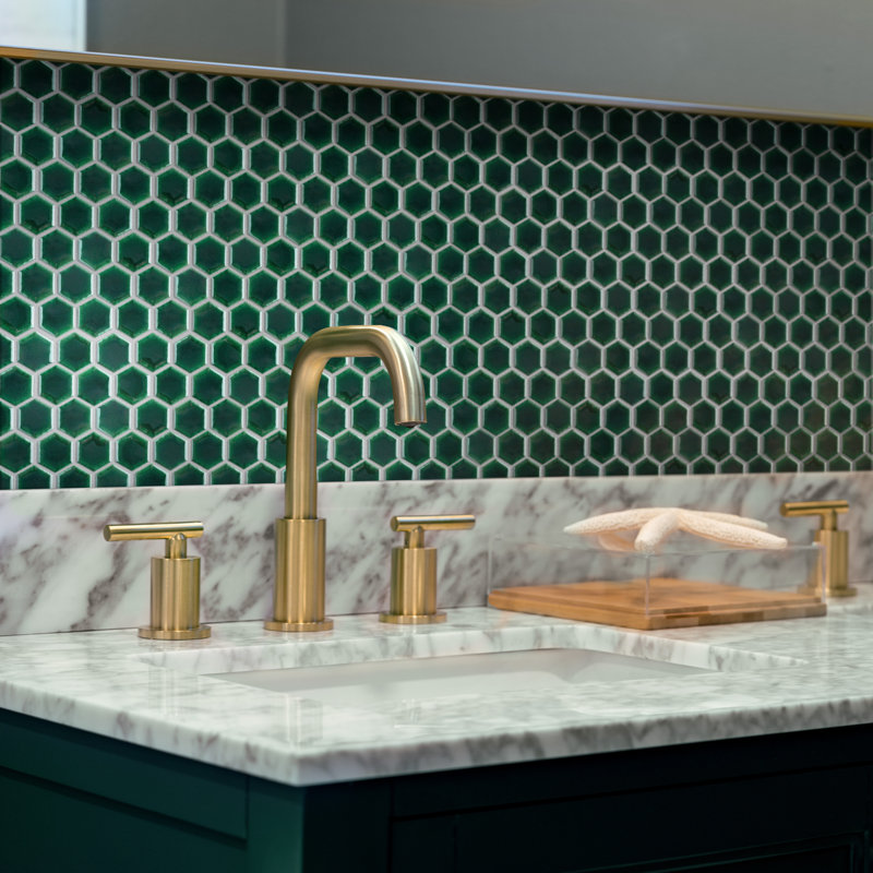 Metro 0.91" x 1.02" Porcelain Honeycomb Mosaic Wall Tile, Emerald