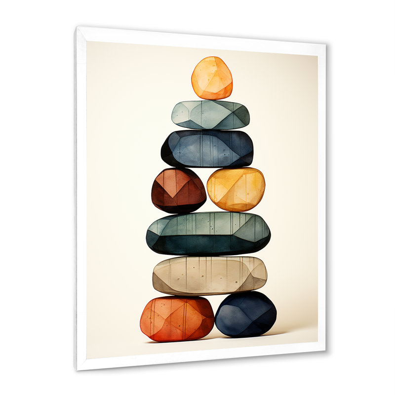 Sculpture «Finding Balance Rock Balancing Cairn» sur toile, H 44 po x l 34 po x P 1,5 po, Cadre simple blanc