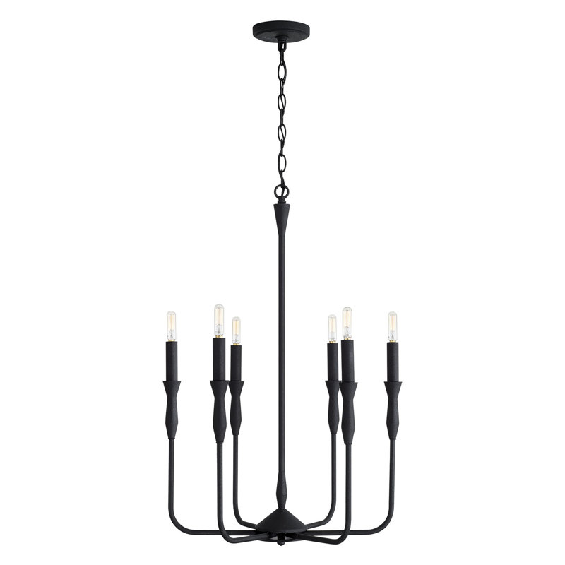 6 - Light Dimmable Geometric Chandelier, Textured Black