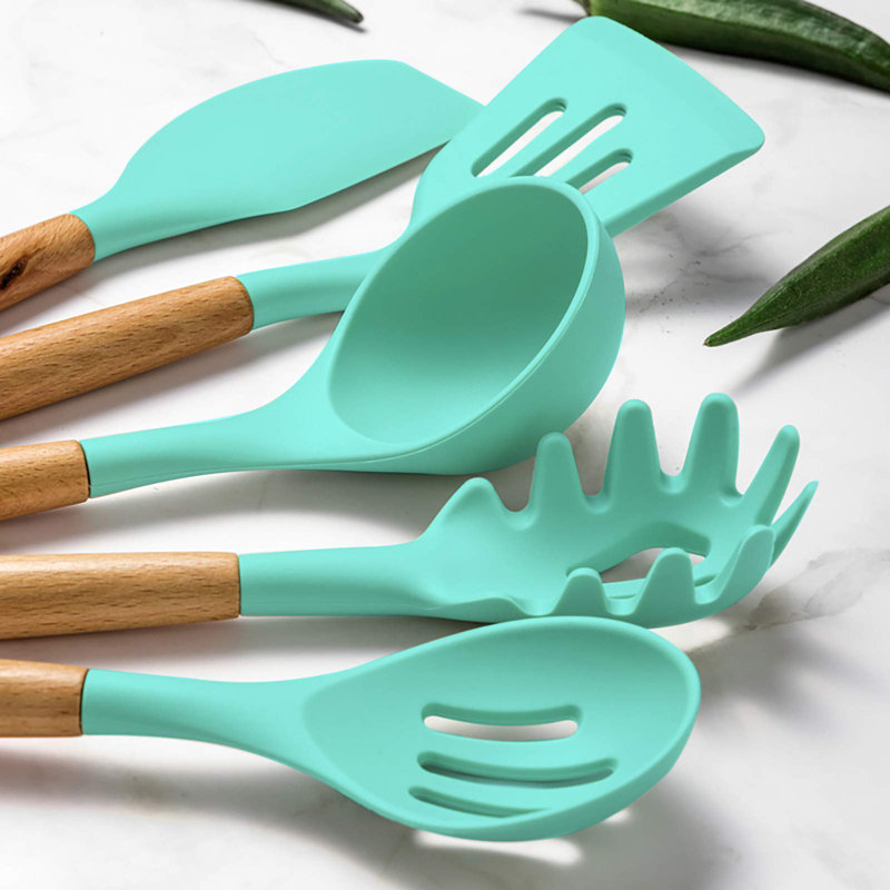 Ensemble d'ustensiles de cuisine Chef 33 pièces, ensemble de spatules antiadhésives en silicone avec support,, Vert