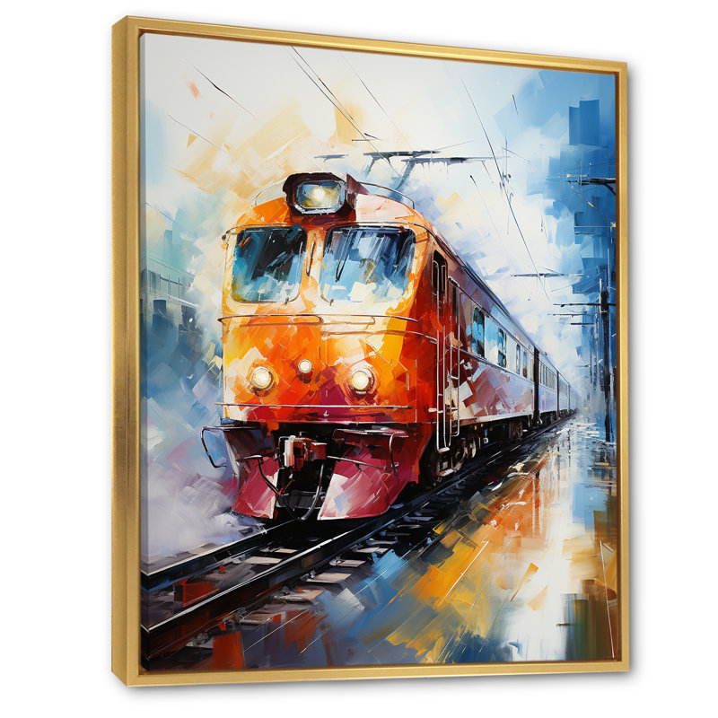 Abstrait train vibrant mouvement I - impressions sur toile modernes, Cadre flottant doré, H 32 po x l 16 po x P 1 po