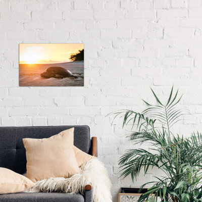 Sunrise Turtle On Beach Golden Light - Wrapped Canvas Print