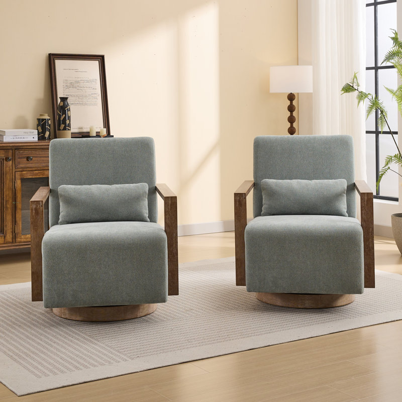 Alfe Upholstered Swivel Armchair (Set of 2), Pale Green Polyester