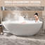 Baignoire de trempage autoportante 59 po x 30,75 po à surface solide blanc mat avec trop-plein et bonde escamotable 59 po x 30,75 po