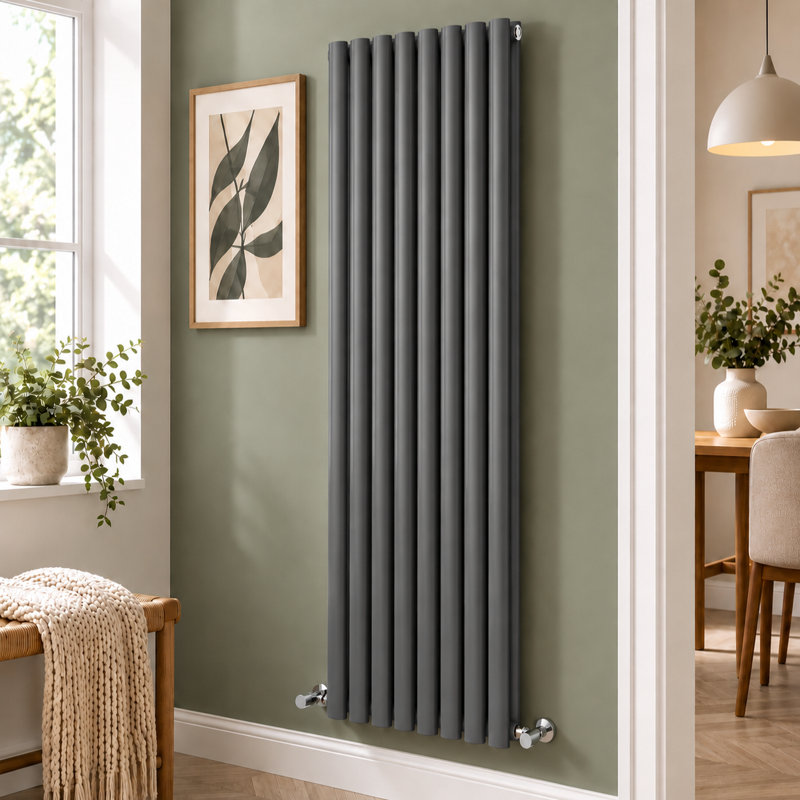 Vertical Flat Panel Radiators, 1200mm H x 472mm W, Grey