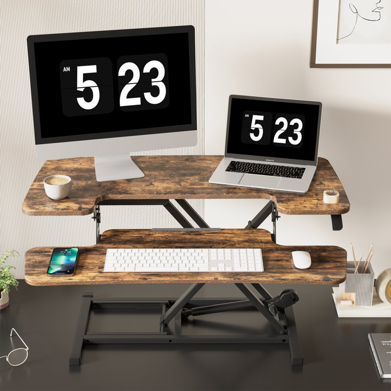 Desk Converter with Removable Keyboard Tray, Special Walnut, 19.7" H x 35" W x 24.1" D