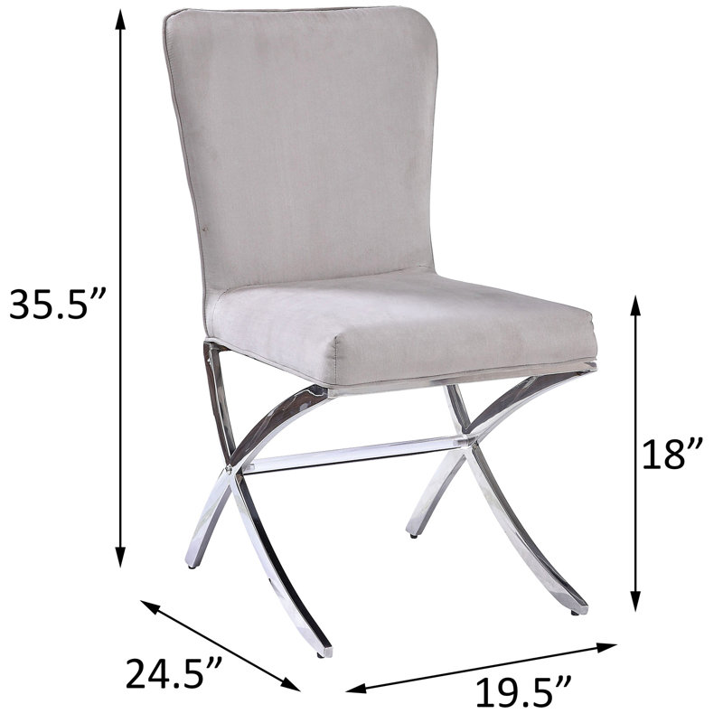 2Pcs Beige Velvet Dining Side Chairs, X Legs, Rectangular, Solid Back, Foam Filled Material 2 Rectangular Shape,