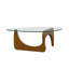 Table basse triangulaire en verre avec base en bois massif Table abstraite en verre pour le salon-1805751612