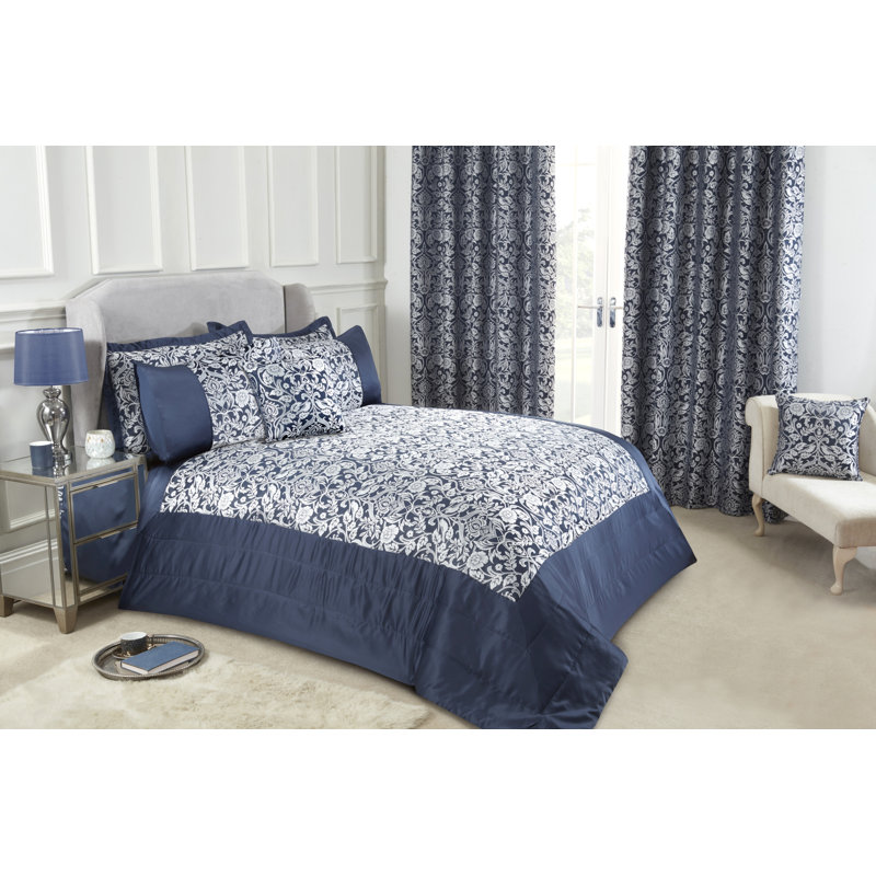 Eden Polyester Floral Bedspread, Navy