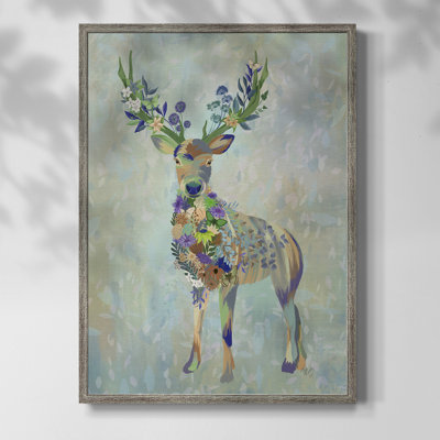 Fantastic Florals Deer, reproduction encadrée complète - bois massif