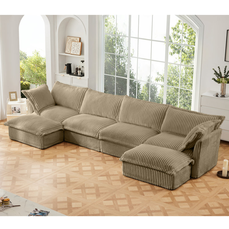Canapé, repose-pieds en chenille, 3, H 34,6 po x l 120 po x P 33 po, Velours côtelé chameau