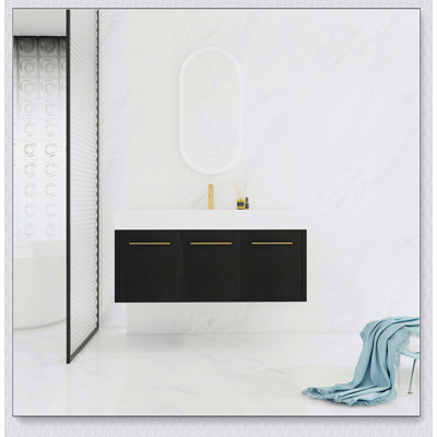 48 Inch Wall-Mounted Bathroom Vanity with Sink, Thick Edged Resin Basin