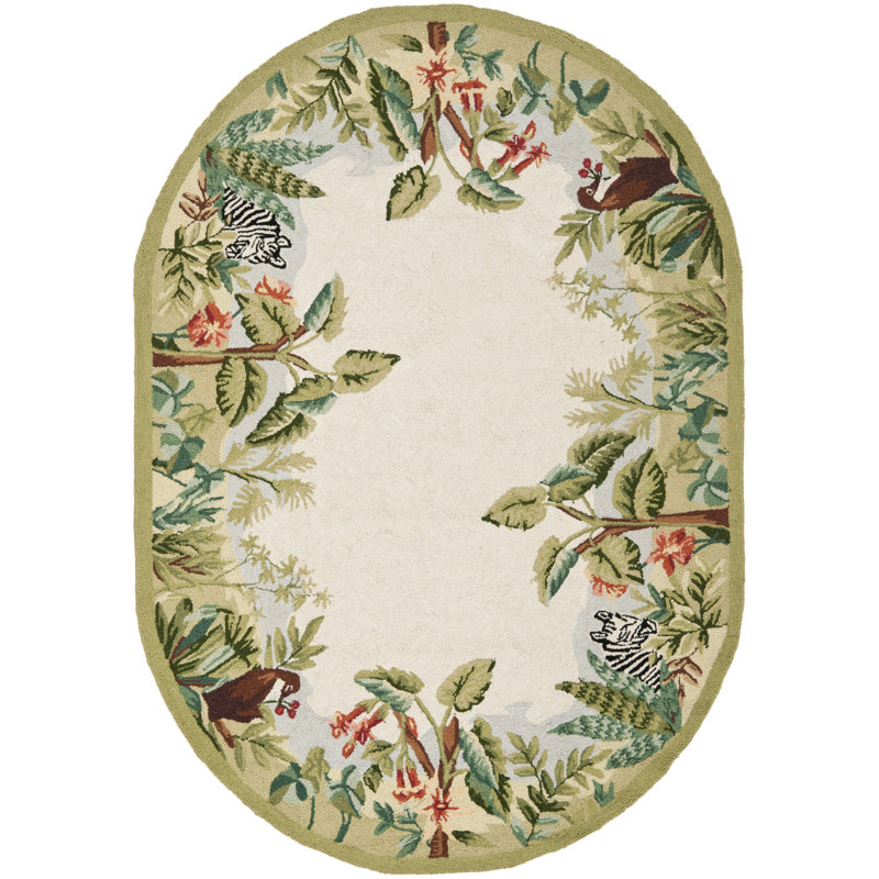 Hogle Hand Hooked Wool Floral Rug, Oval 7'6" x 9'6"