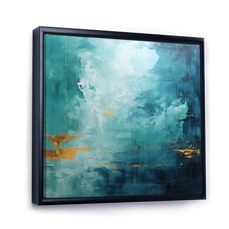 Teal Oasis II - Abstract Landscape Canvas Print, Cadre flottant noir, H 16 po x l 16 po x P 1 po