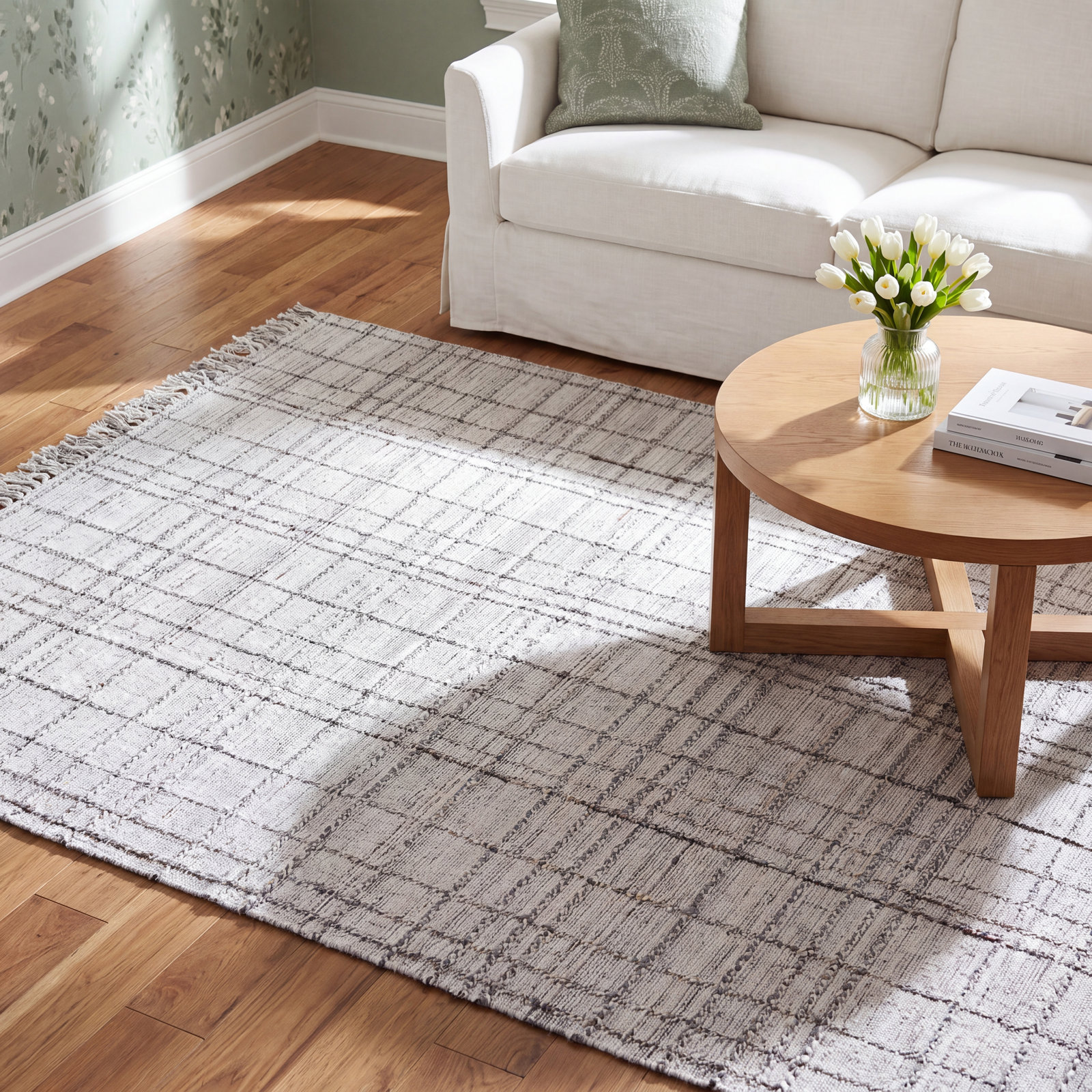 Mulliken Light Gray Ivory Hand-Loomed Rug, Rectangle 5' x 7'6"