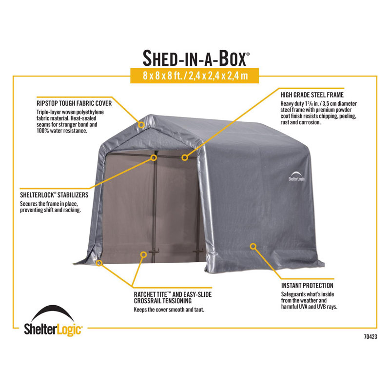 Large Gray Portable Steel Peak Roof Storage Shed