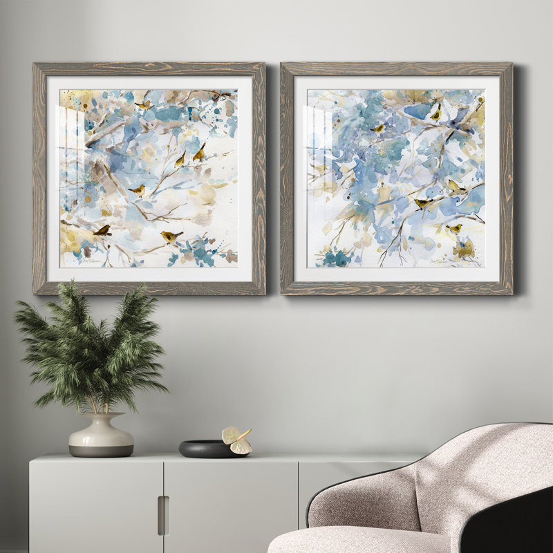 Topaz Spring I - ensemble de 2 peintures encadrées, H 27,5 po x l 55 po x P 1,5 po, Cadre gris