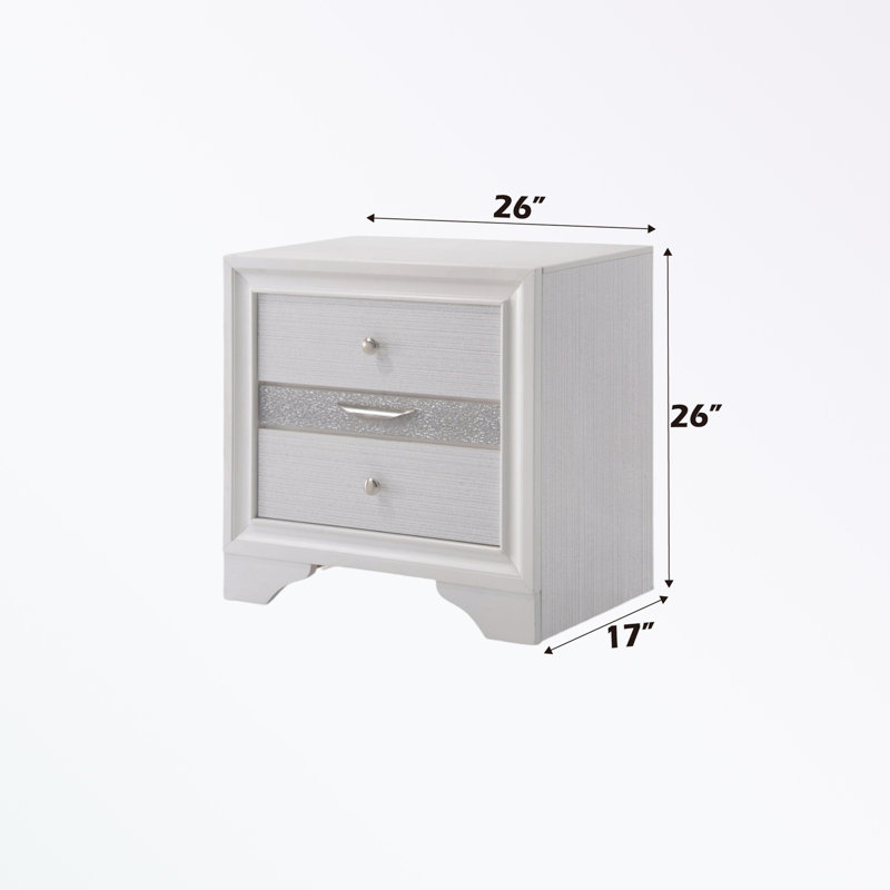 Table de chevet 2 tiroirs avec pieds robustes et poignées en métal