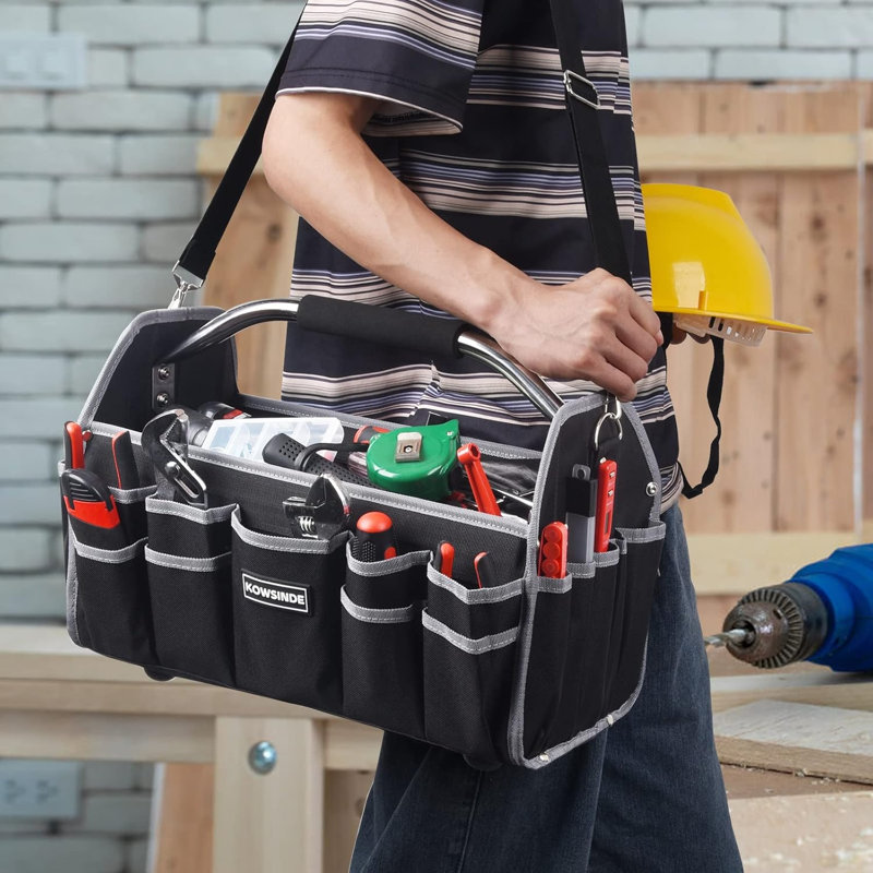 Sac à outils de 16 pouces, sac à outils d'électricien, sacs à outils à toit ouvert