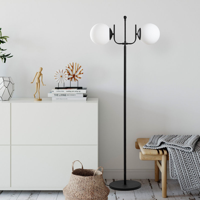 Industrial Black Floor Lamp with Metal Body, 24.4 x 11.8 x 63.8 inches | 30 cm Base Plate | On/Off Switch on Cable | Compatible with 2 x E27 Max 40W Bulbs | Stylish Lighting for Modern Home Décor & Offices