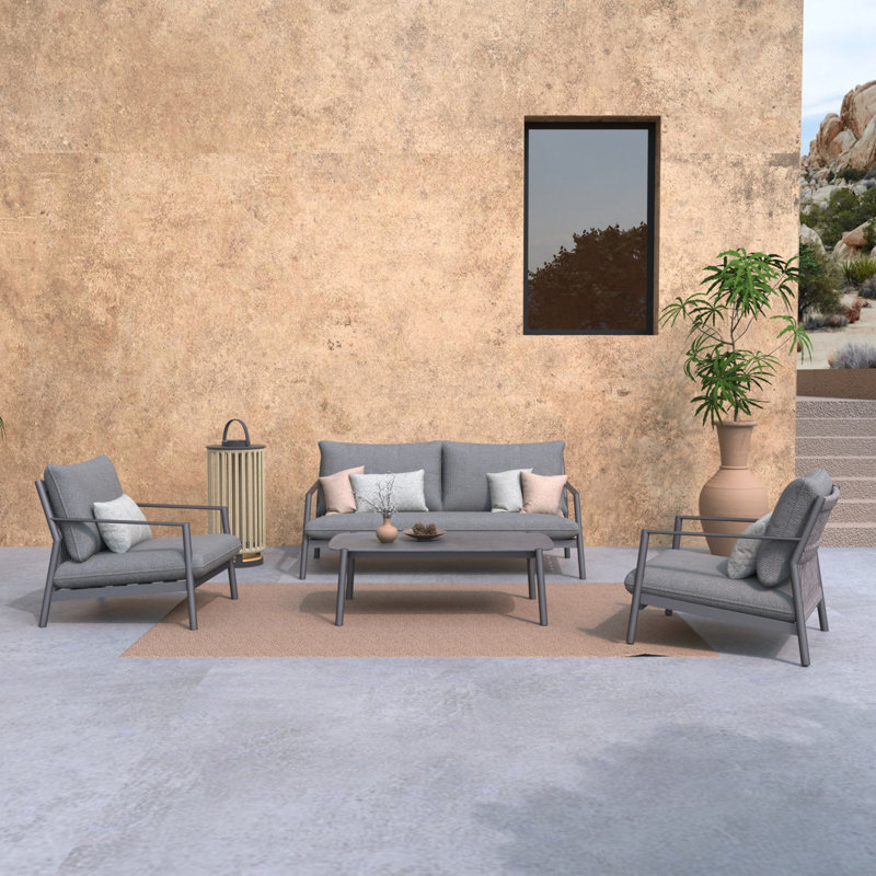 4 Pieces Patio Furniture Sets Outdoor Conversation Set All Weather Rope Wicker Sofas Patio Aluminum Couch,Grey