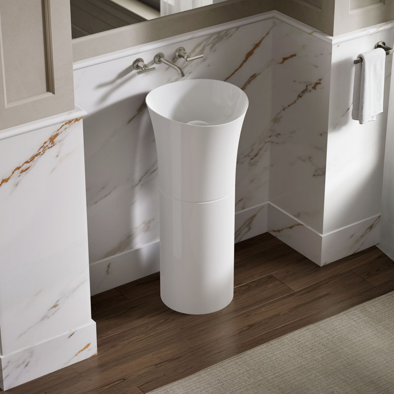 Veil Pedestal Bathroom Sink, White